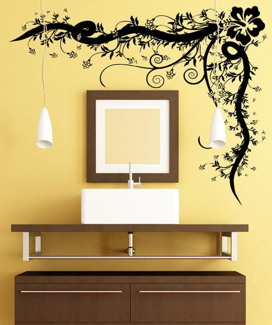 Vinyl Wall Decal Sticker Hibiscus Corner Vine #5328