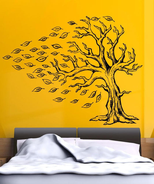 Vinyl Wall Decal Sticker Tree With Flying Leaves #5350