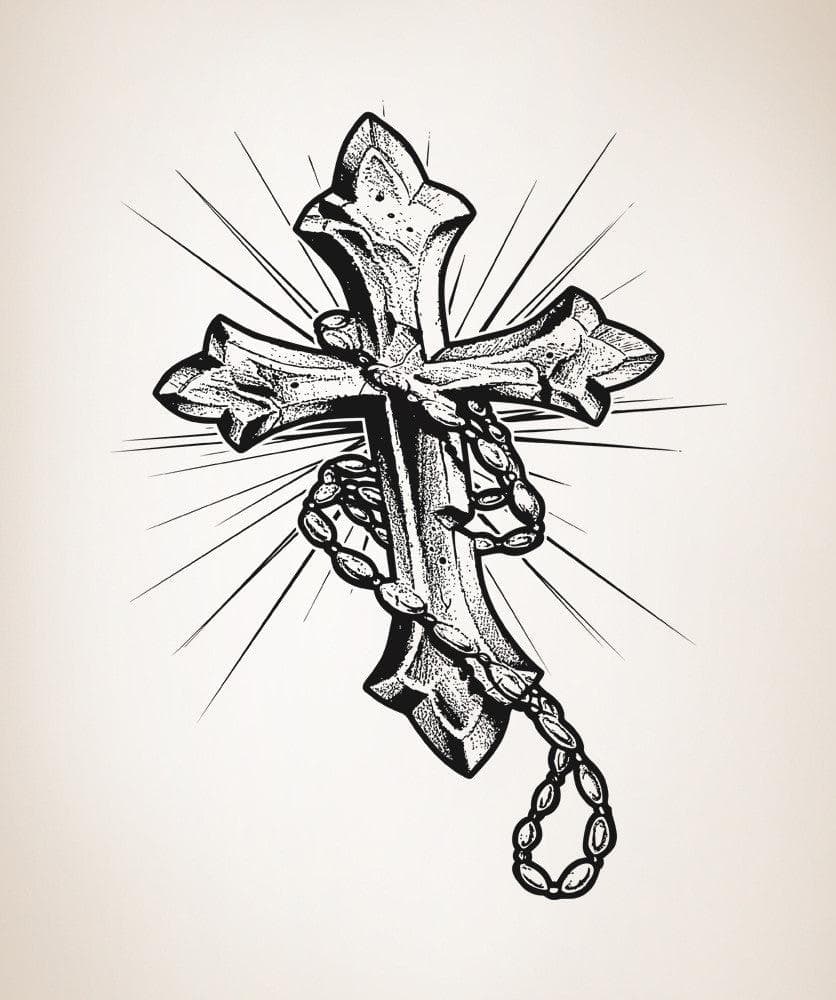 Christian Rosary Cross Vinyl Wall Decal Sticker #5457