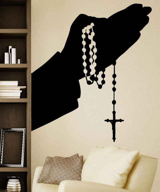 Vinyl Wall Decal Sticker Rosary Hands Silhouette #5460