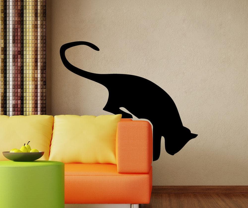 Playful Cat Jumping Down Wall Decal. #5491