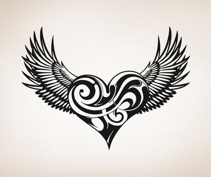 Swirly Heart with Wings Vinyl Wall Decal #5543