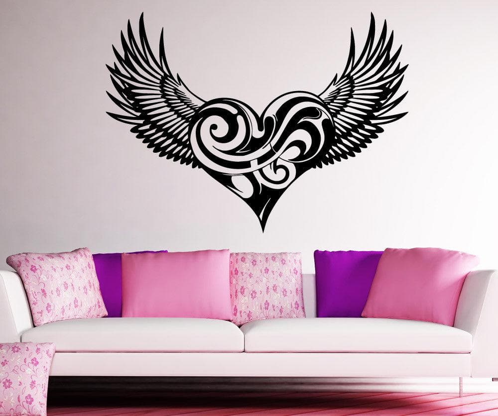 Swirly Heart with Wings Vinyl Wall Decal #5543