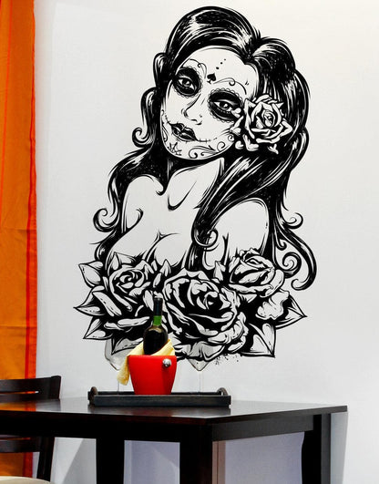 Mexican Day of the Dead Sexy Girl Vinyl Wall Decal Sticker (Dia De Los Muertos)#6021