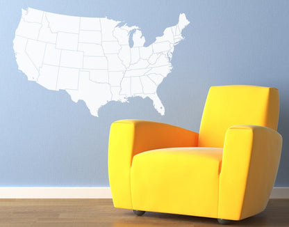 USA Map with State Borderline Vinyl Wall Decal  #6030