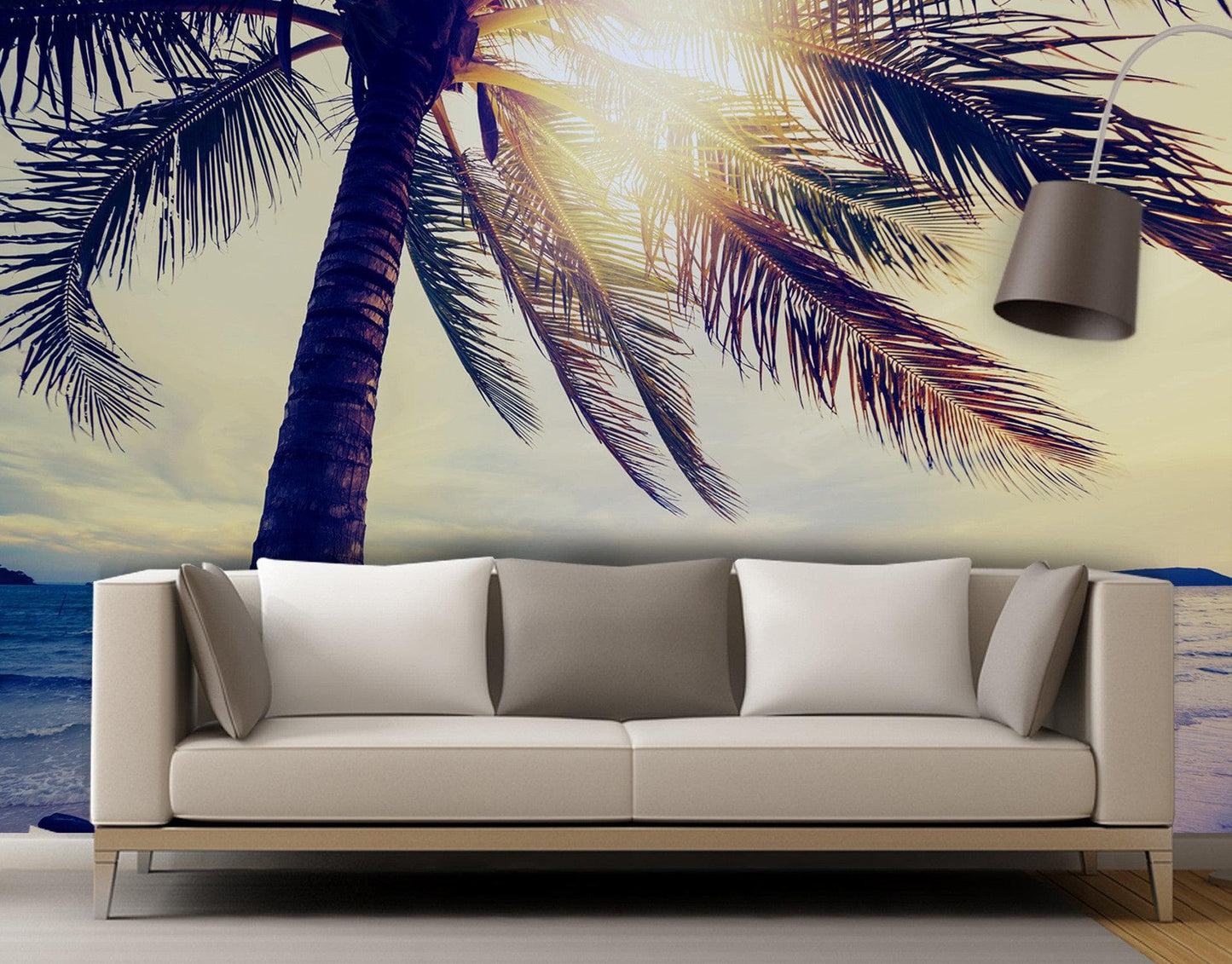 Beach Palm Tree Coastline Sunset Wall Mural #6040