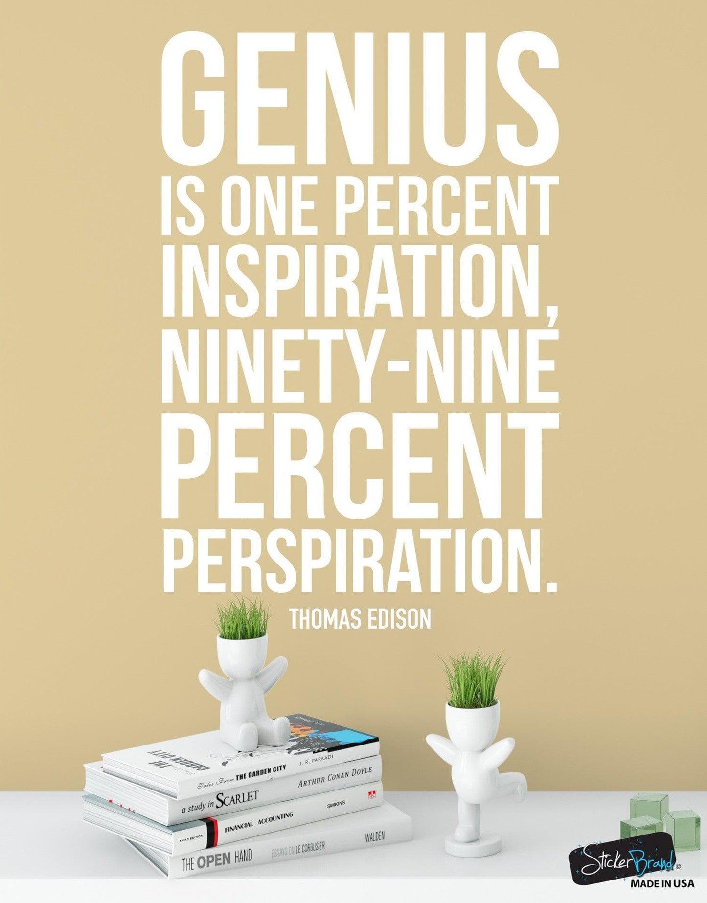 Thomas Edison Quote: Genius is One Percent Inspiration, Ninety-Nine Percent Perspiration Motivational Quote Wall Decal Sticker #6090