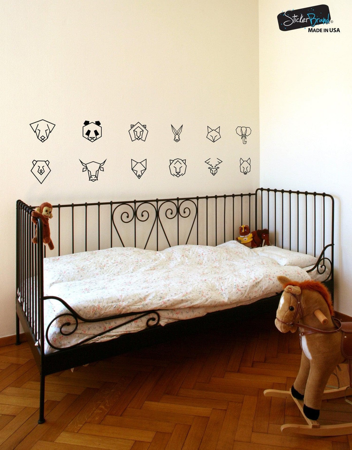 Bear, Bull, Fox, Tiger, Deer, Wolf, Dog, Panda, Lion, Rabbit, Cat and Elephant Geometric Animal Pattern Wall Decal #6091