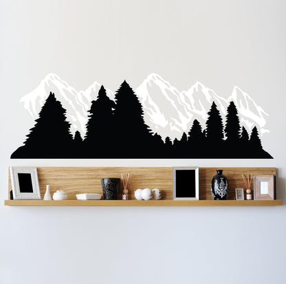 Alaska Snow Mountain and Forest View Wall Decal Sticker. #6096