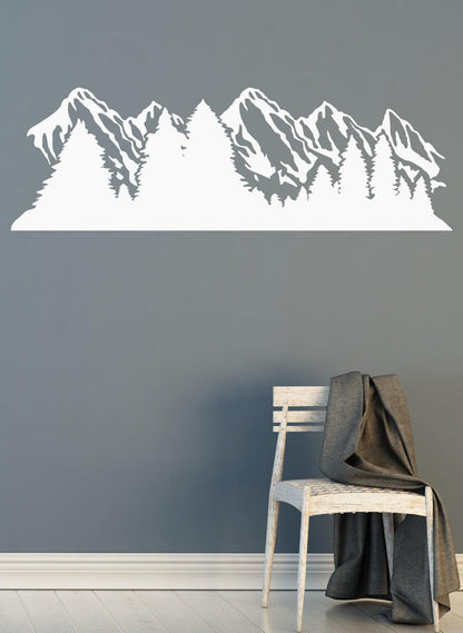Alaska Snow Mountain and Forest View Wall Decal Sticker. #6096