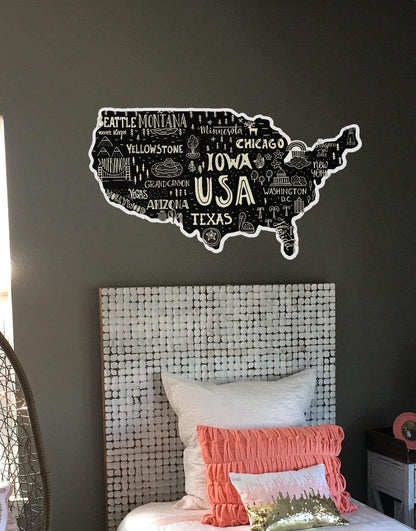 Hand Drawn Illustration of USA Map Graphic Wall Decal Sticker. #6104