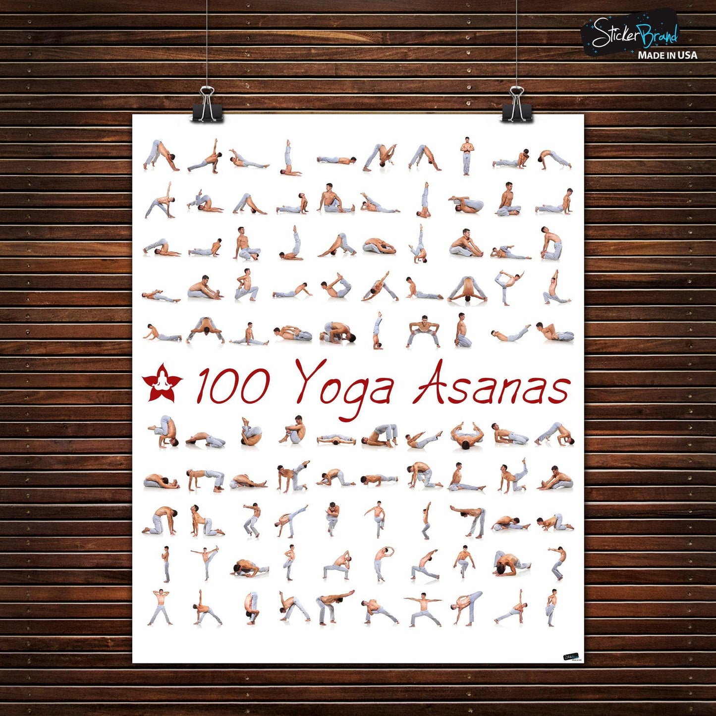 100 Yoga Poses Asanas Poster. Instructional Graphic Poster for Yoga Studio or Home. #6109