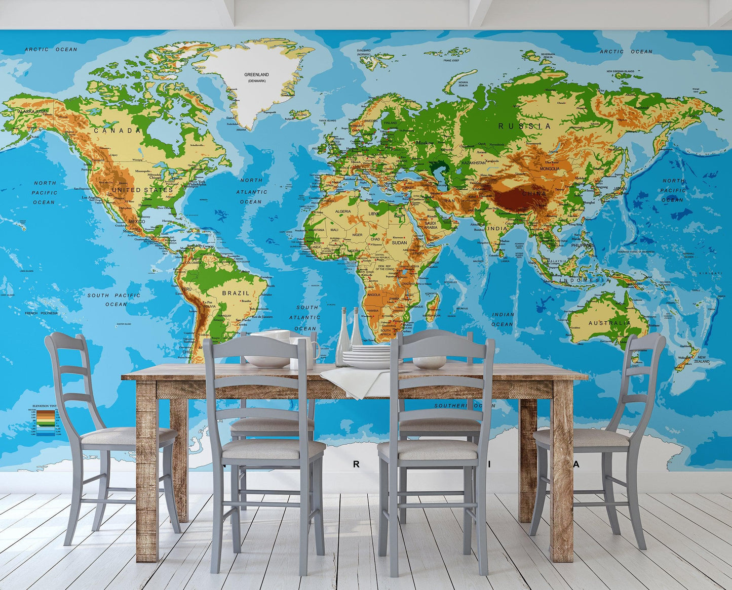 Large Blue World Map Wall Mural. #6134