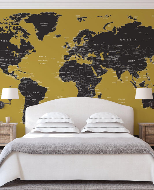 GOLD World Map Wall Mural. #6135