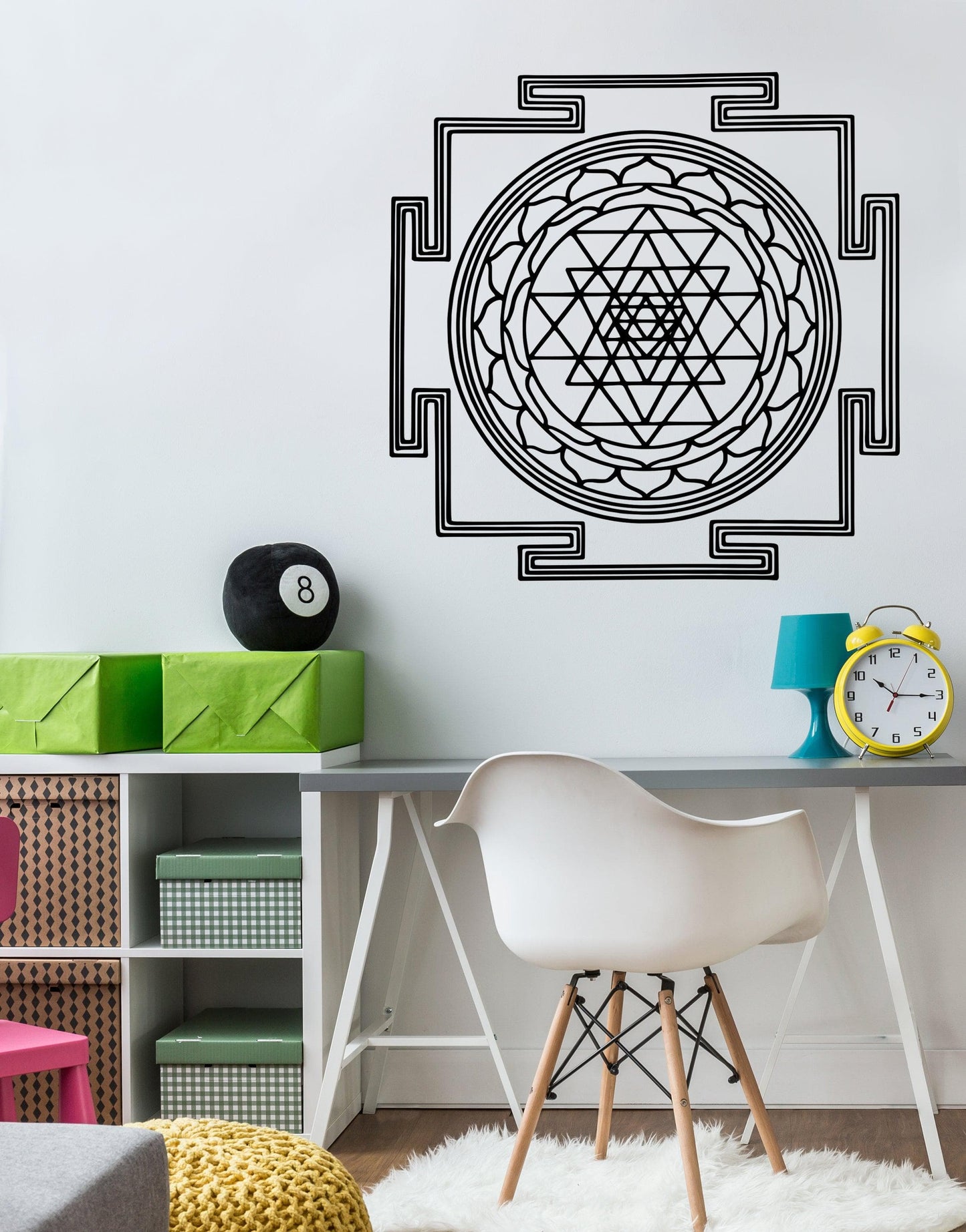 Sri Yantra Square Mandala Vinyl Wall Decal Design. #6137