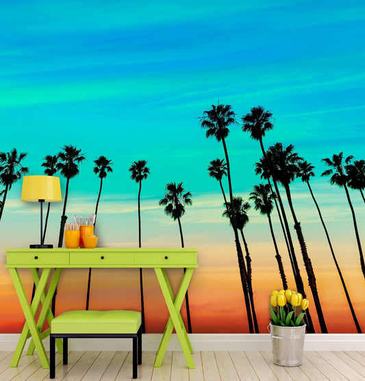 California SoCal Tropical Sunset Palm Trees Large Wall Mural. #6139
