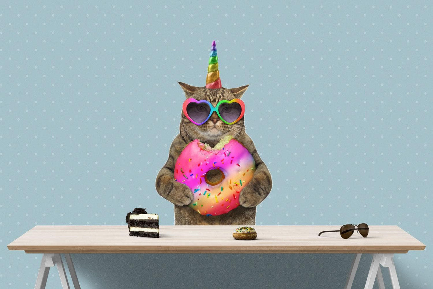 Colorful Unicorn Cat with Donut Wall Graphic / Car Graphic. #6140