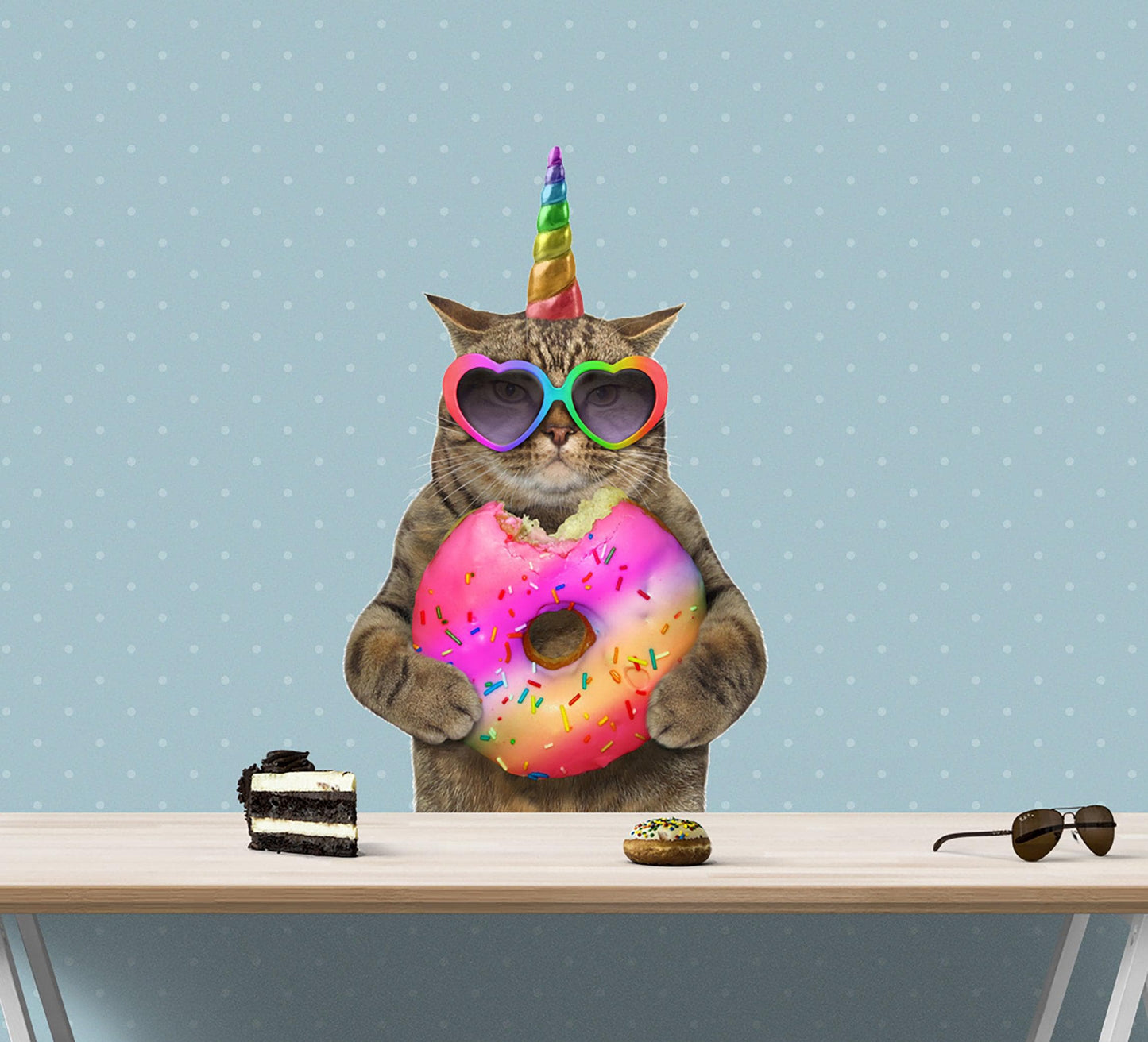 Colorful Unicorn Cat with Donut Wall Graphic / Car Graphic. #6140