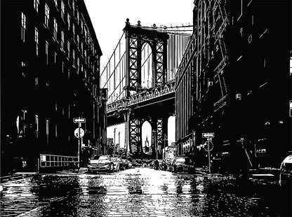 New York City Manhattan Bridge Street View Wall Decal. Iconic photo from Dumbo. #6144