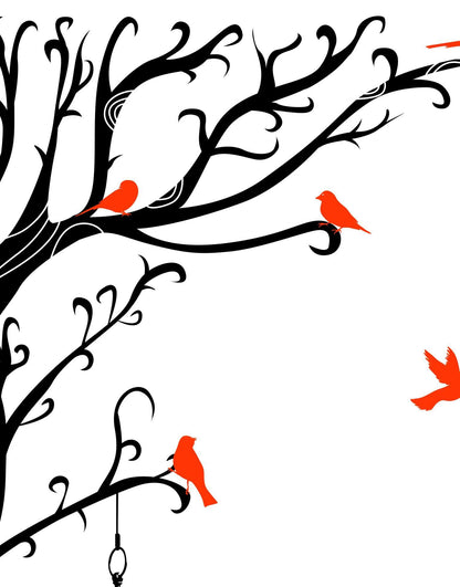 Swirly Tree with Bird Cage Wall Decal Sticker. #6148
