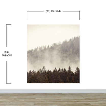 Foggy Misty Forest Tree Over Mountain Wall Mural. #6171