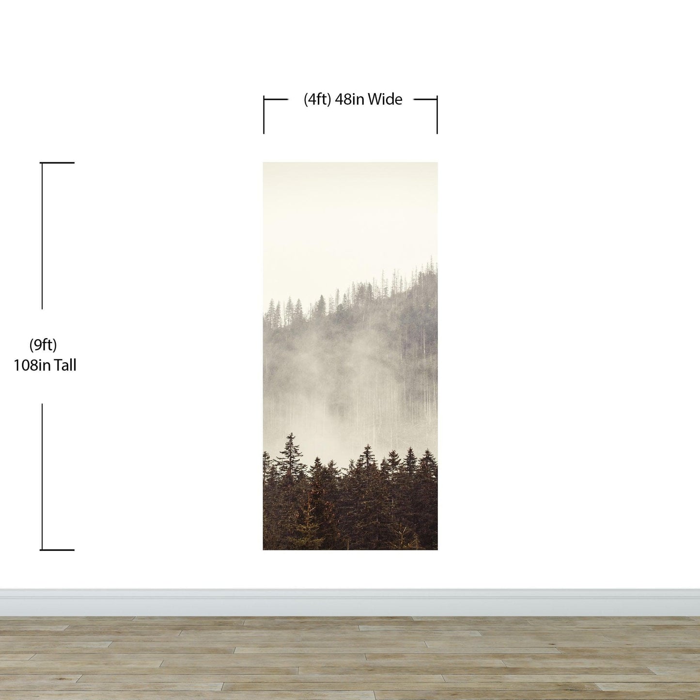 Foggy Misty Forest Tree Over Mountain Wall Mural. #6171