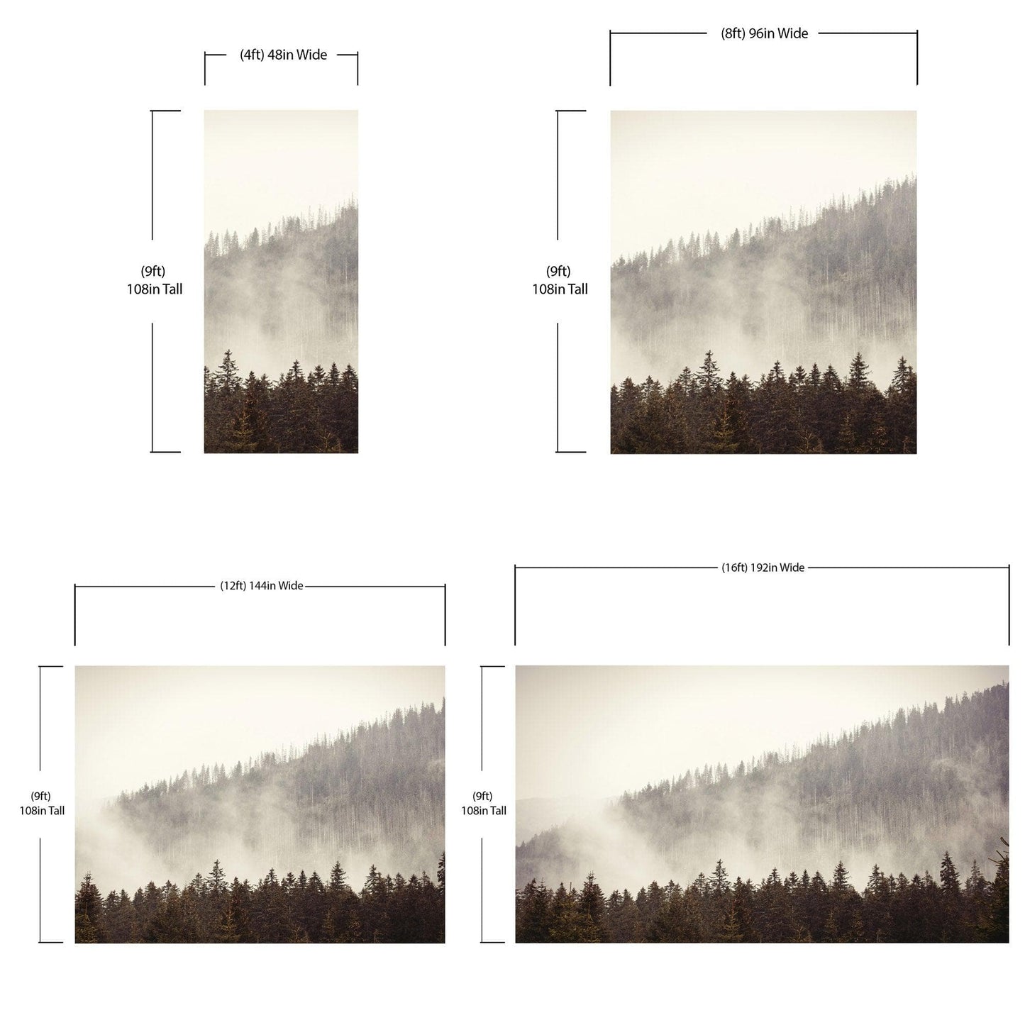 Foggy Misty Forest Tree Over Mountain Wall Mural. #6171