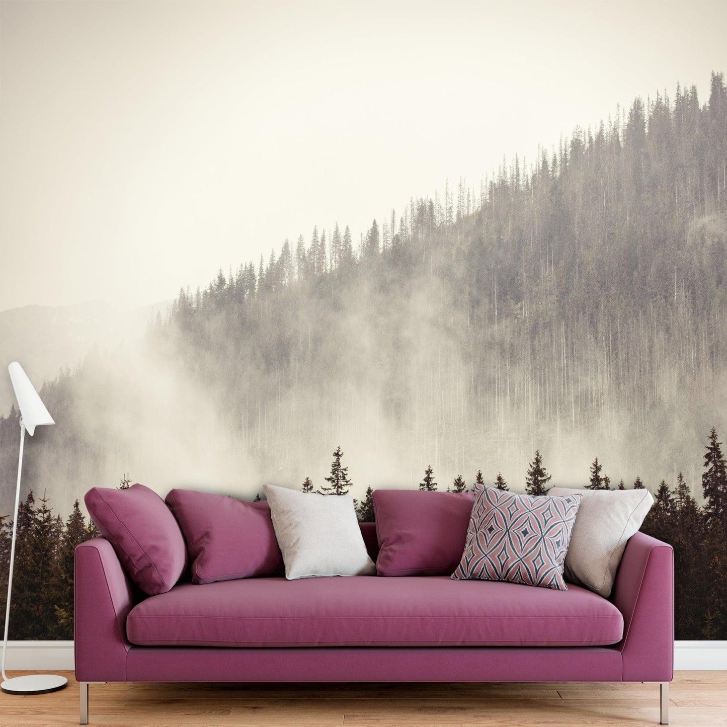 Foggy Misty Forest Tree Over Mountain Wall Mural. #6171