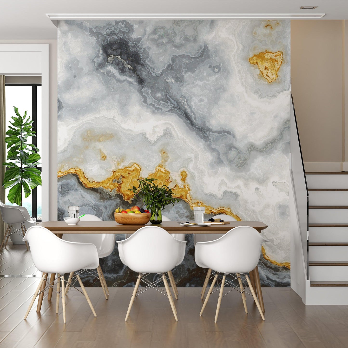 Gray and Gold Marble Stone Quartz Mural Wall Sticker #6190