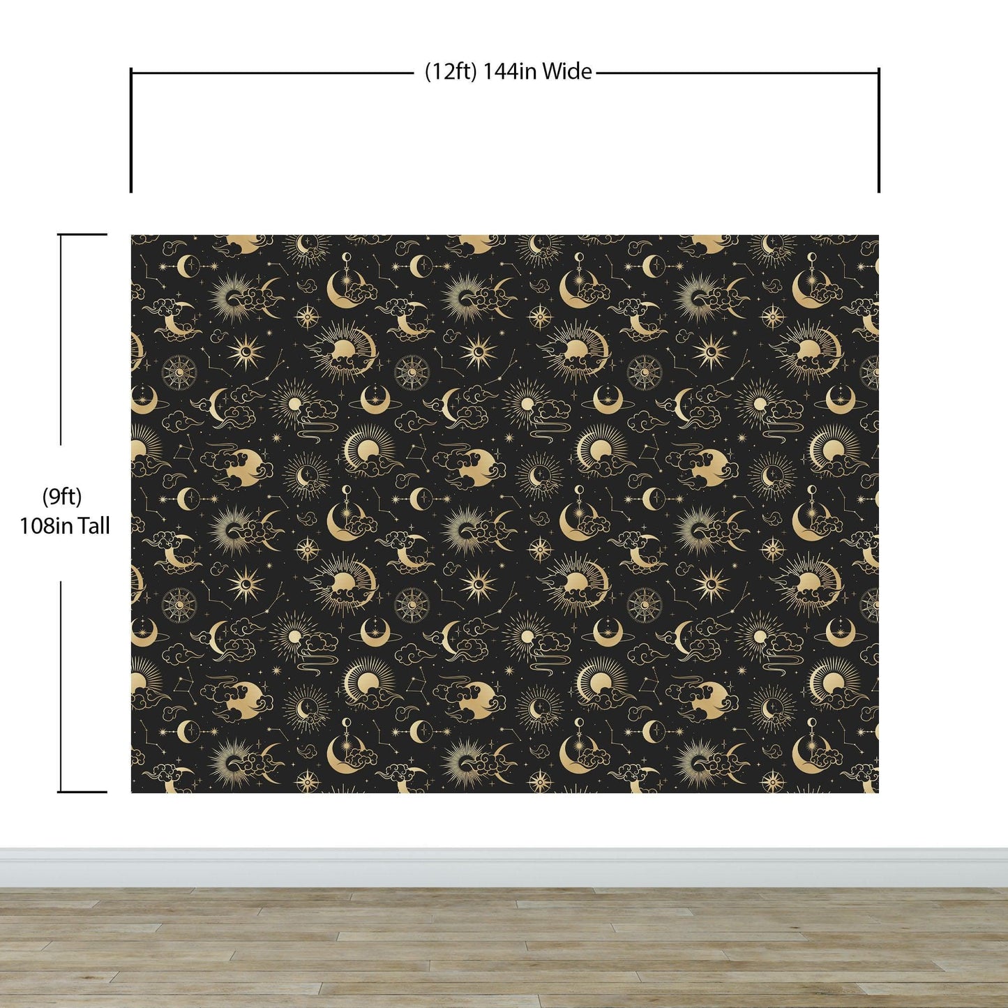 Astronomy Pattern Peel and Stick Wallpaper. Stars, Sun, Moon and Cloud. Removable Wall Mural #6208