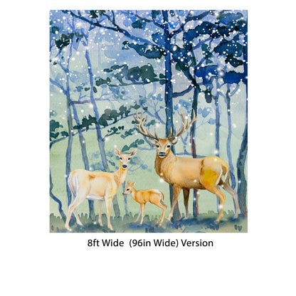 Deer Family in Snow Forest Peel and Stick Wallpaper | Removable Wall Mural. #6218