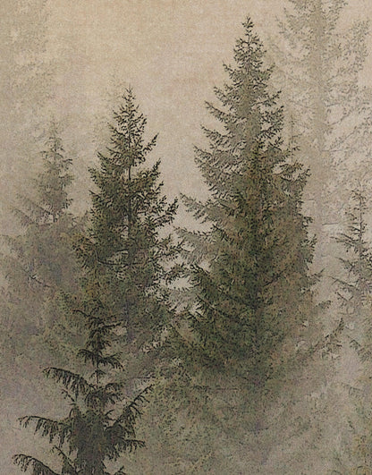Misty Pine Tree Forest Landscape Wallpaper. Peel and Stick Wall Mural. Self Adhesive Nursery Wall Decor. #6237