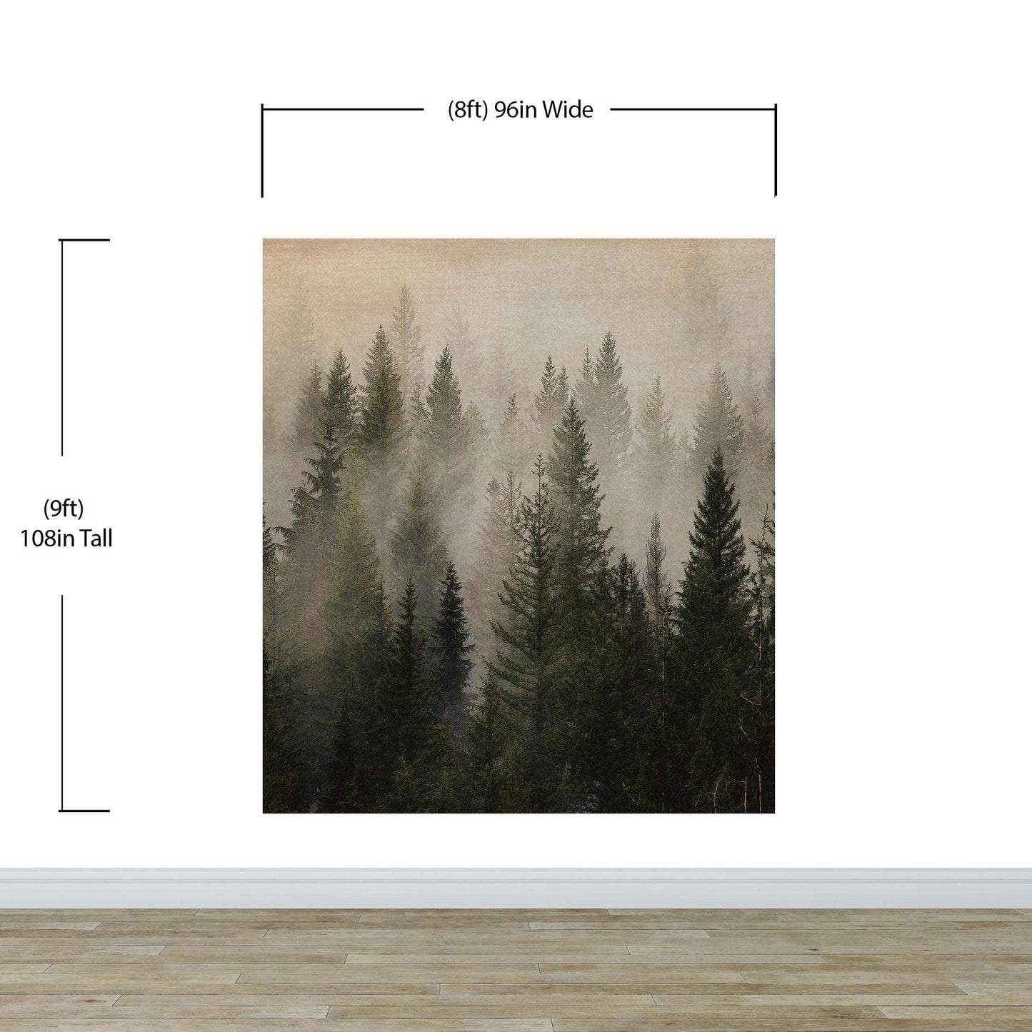 Misty Pine Tree Forest Landscape Wallpaper. Peel and Stick Wall Mural. Self Adhesive Nursery Wall Decor. #6237