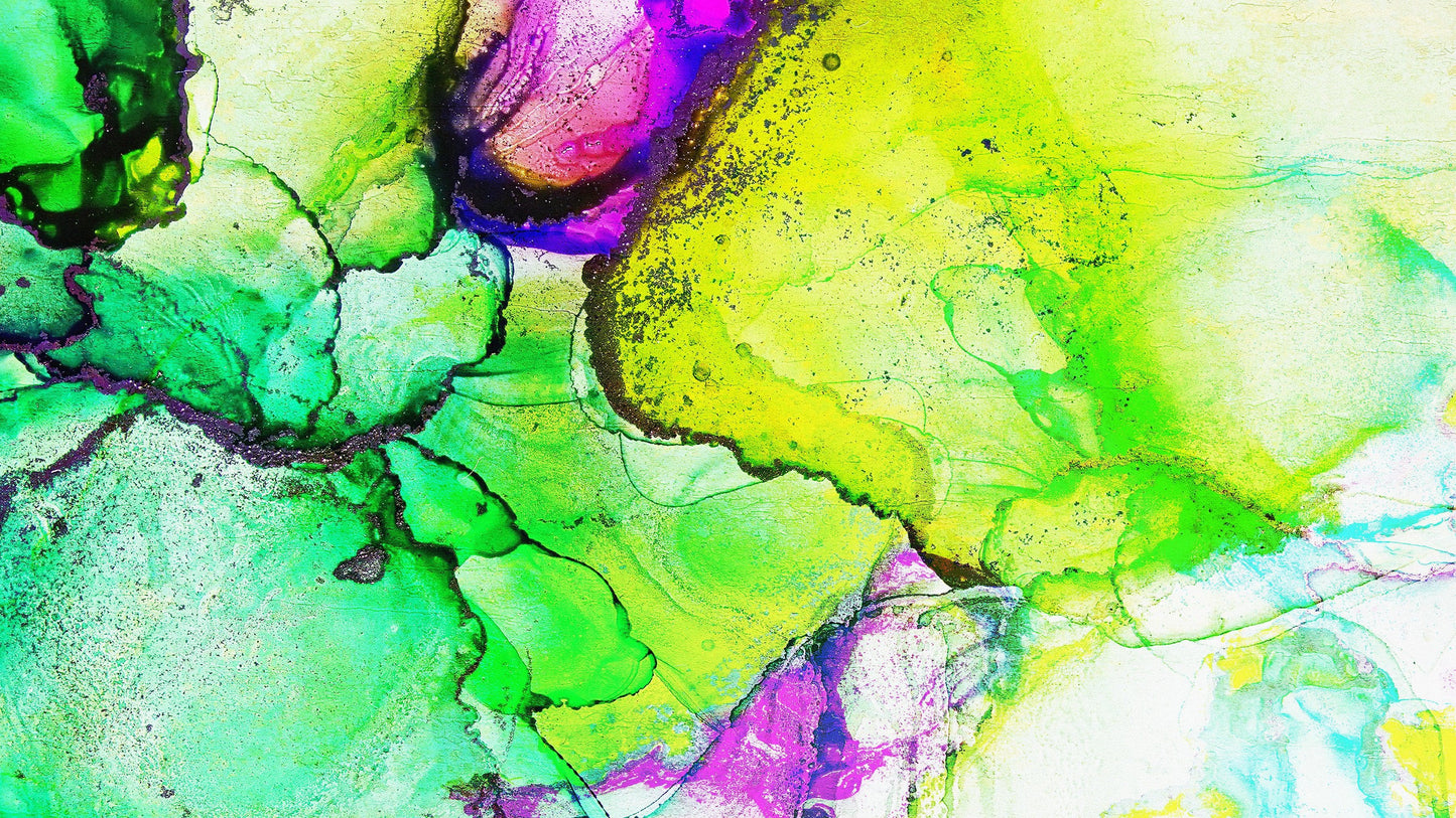 Alcohol Ink Abstract Pattern Peel and Stick Wallpaper Mural. (Lime, Green, Yellow, Purple Stained) #6257