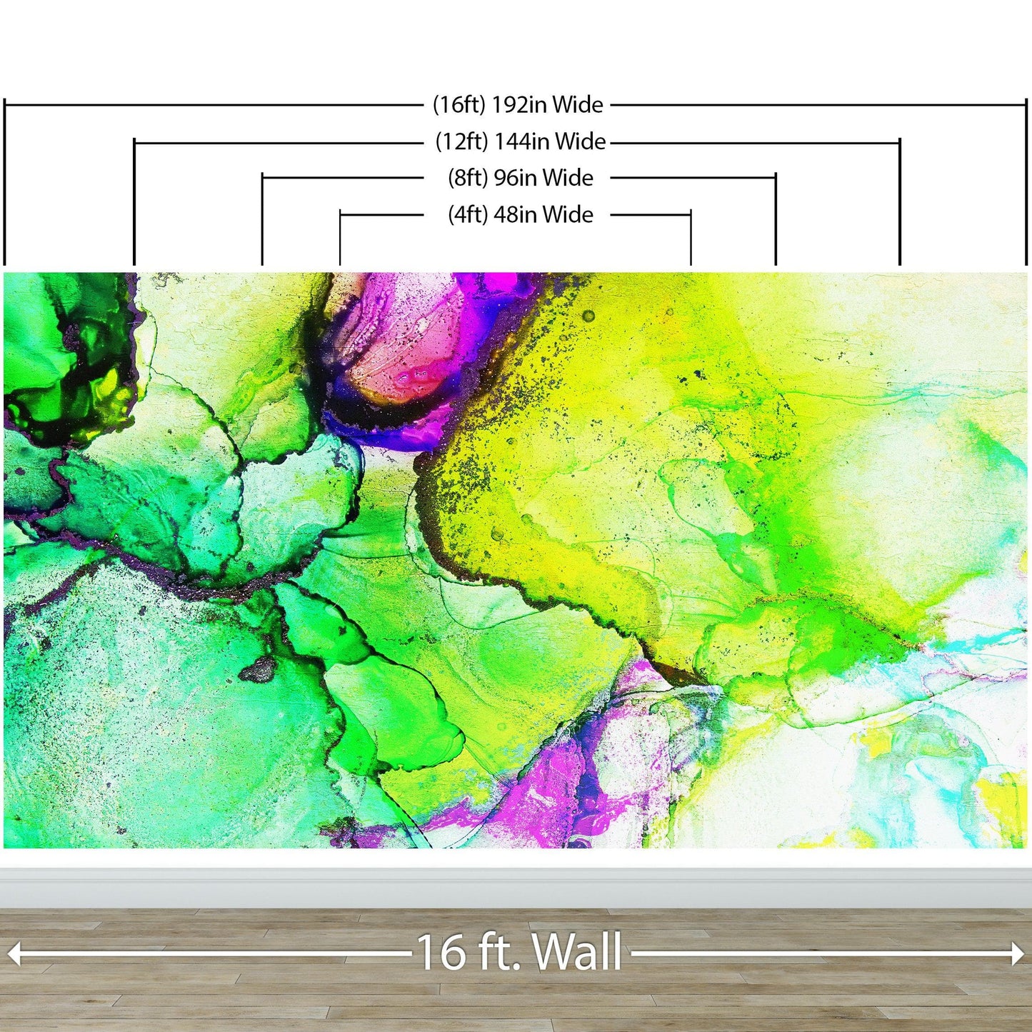 Alcohol Ink Abstract Pattern Peel and Stick Wallpaper Mural. (Lime, Green, Yellow, Purple Stained) #6257