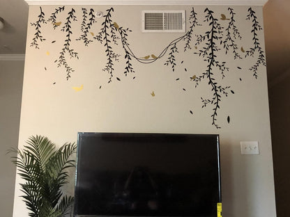 Birds and Butterflies on Vines Vinyl Wall Decal. #6258