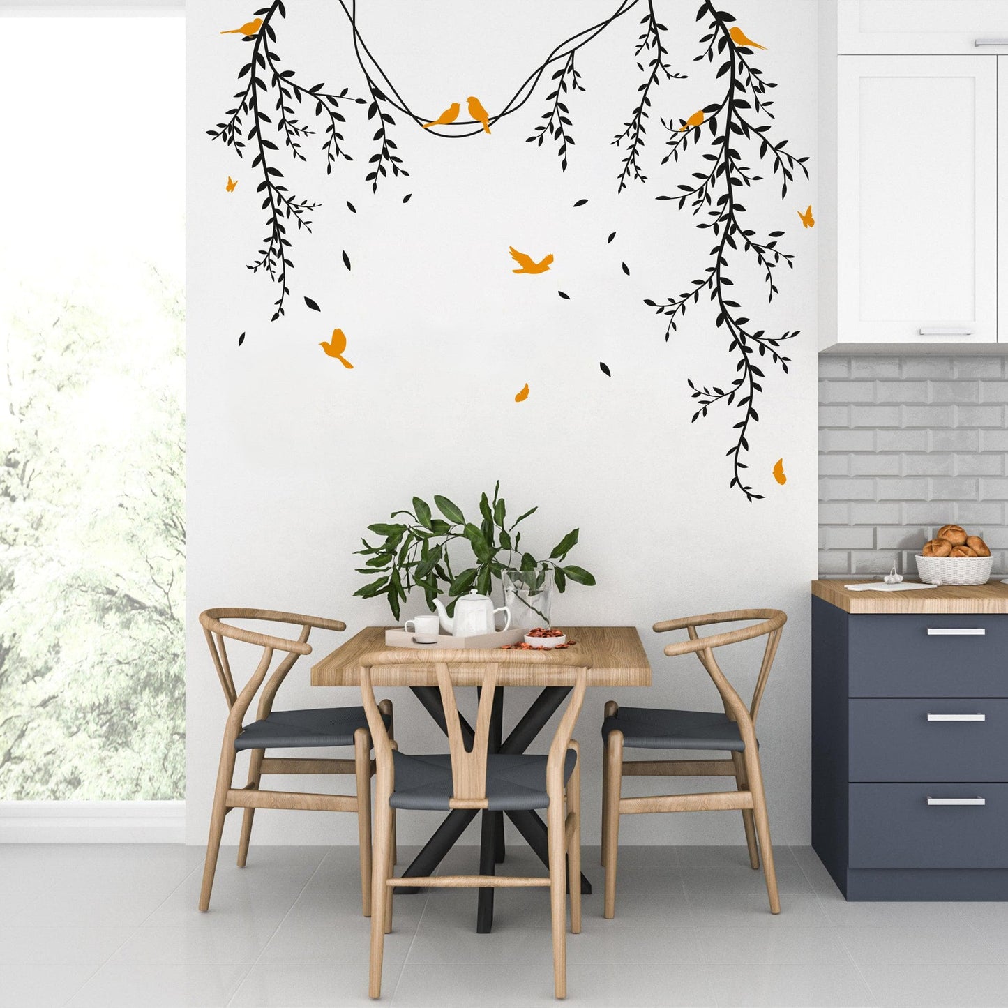 Birds and Butterflies on Vines Vinyl Wall Decal. #6258