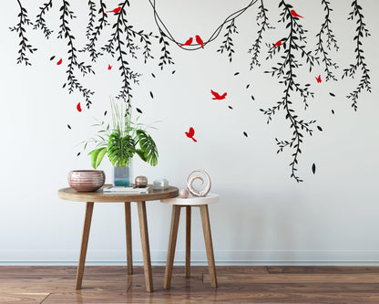 Birds and Butterflies on Vines Vinyl Wall Decal. #6258