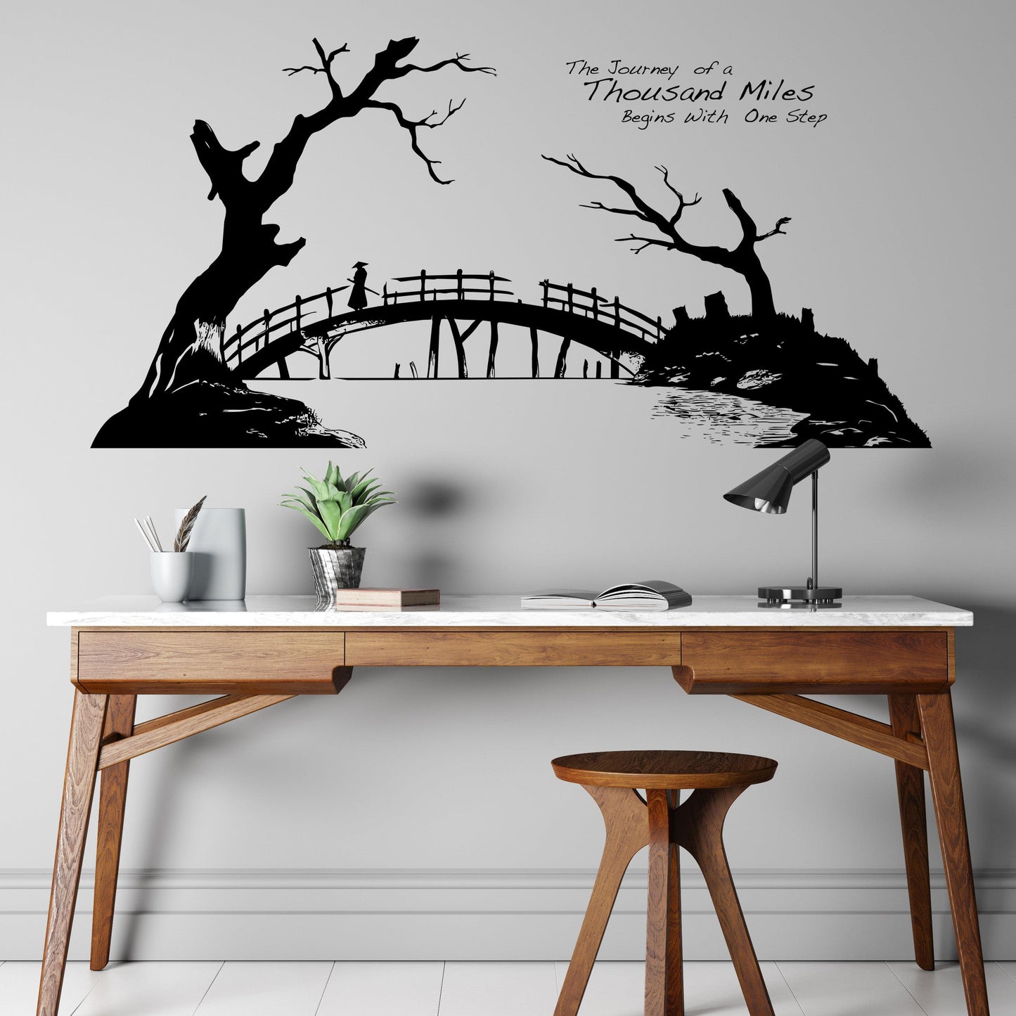 The Journey of a Thousand Miles Begins with One Step Quote Vinyl Wall Decal. Japanese Style Artwork. #6268