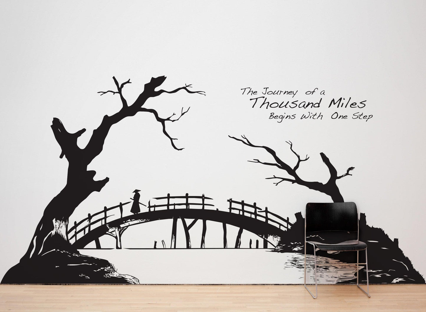 The Journey of a Thousand Miles Begins with One Step Quote Vinyl Wall Decal. Japanese Style Artwork. #6268