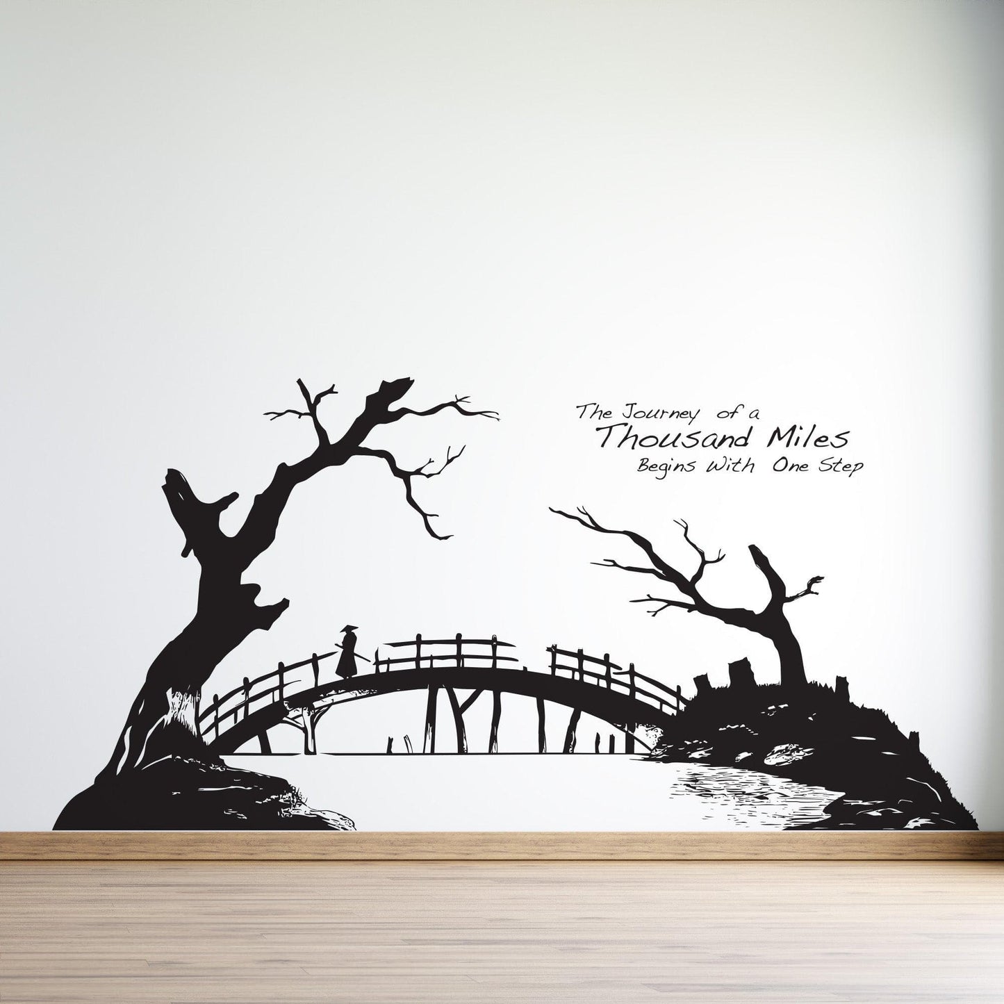 The Journey of a Thousand Miles Begins with One Step Quote Vinyl Wall Decal. Japanese Style Artwork. #6268