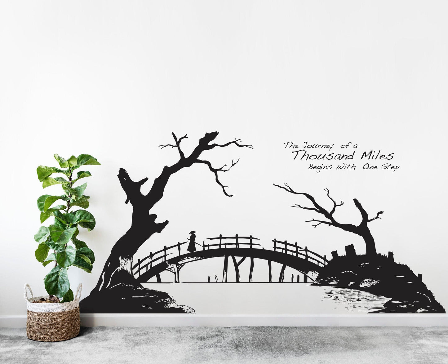 The Journey of a Thousand Miles Begins with One Step Quote Vinyl Wall Decal. Japanese Style Artwork. #6268