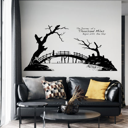 The Journey of a Thousand Miles Begins with One Step Quote Vinyl Wall Decal. Japanese Style Artwork. #6268