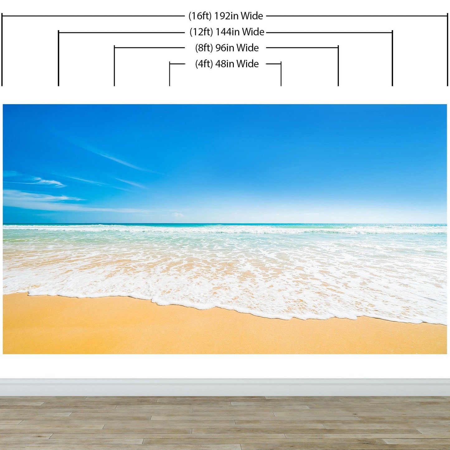 Bright Afternoon Blue Skies Ocean Beach Wave Wall Mural. #6272