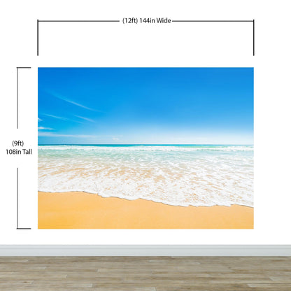 Bright Afternoon Blue Skies Ocean Beach Wave Wall Mural. #6272