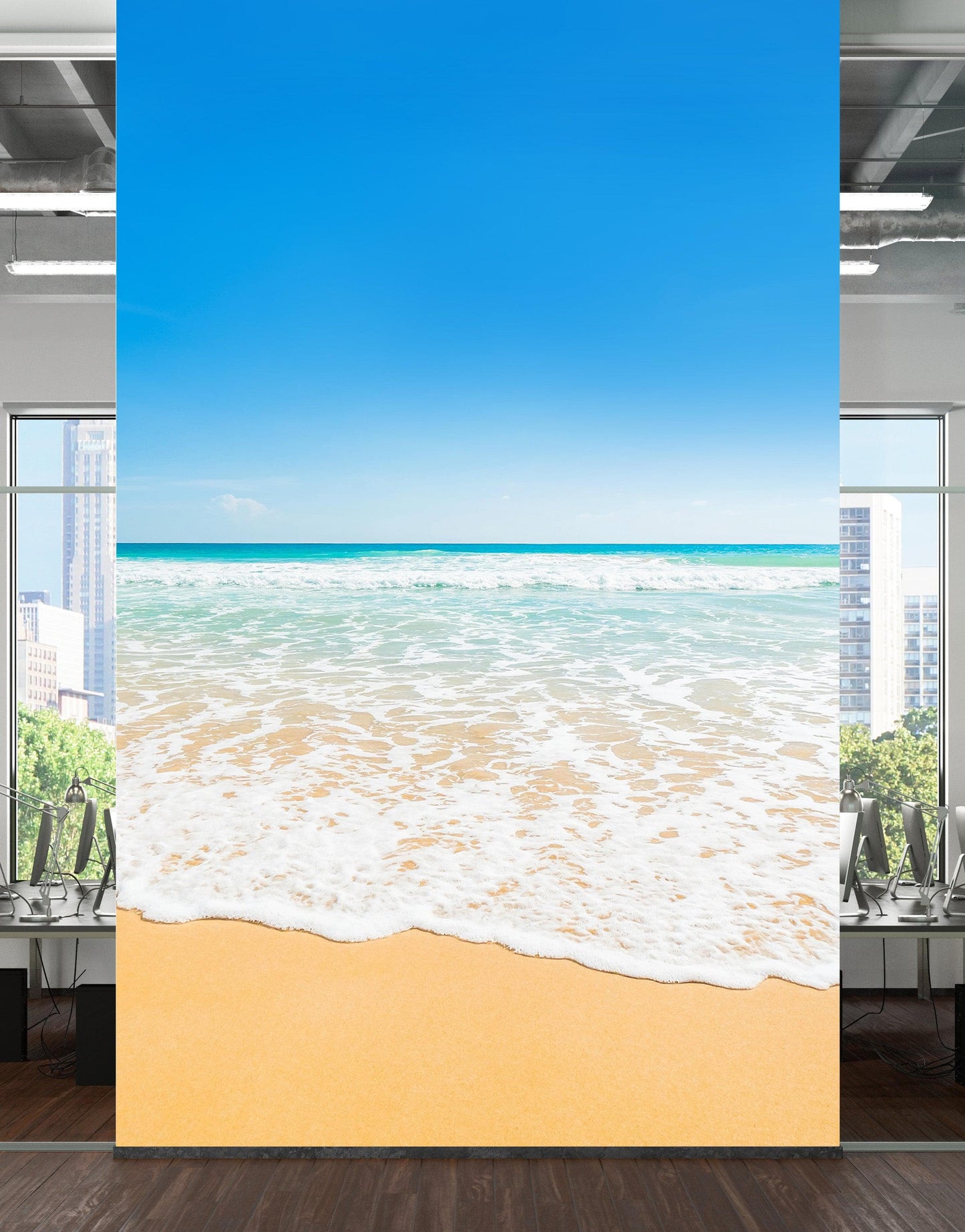 Bright Afternoon Blue Skies Ocean Beach Wave Wall Mural. #6272