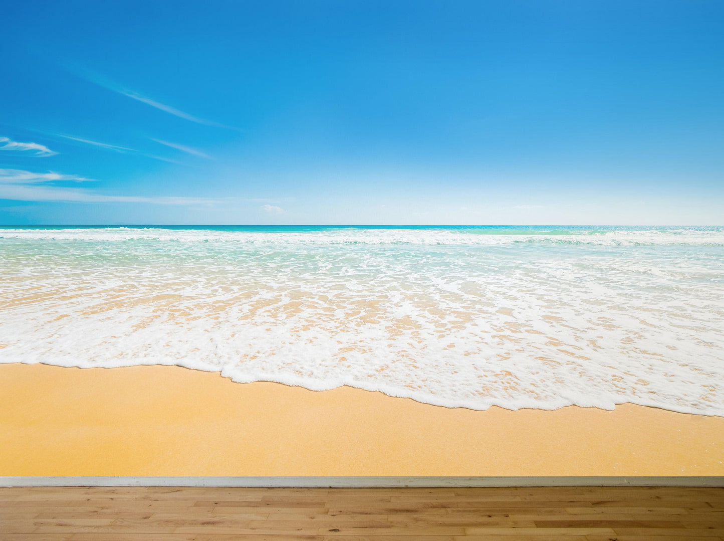 Bright Afternoon Blue Skies Ocean Beach Wave Wall Mural. #6272