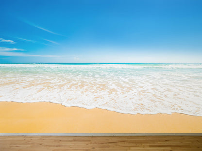 Bright Afternoon Blue Skies Ocean Beach Wave Wall Mural. #6272