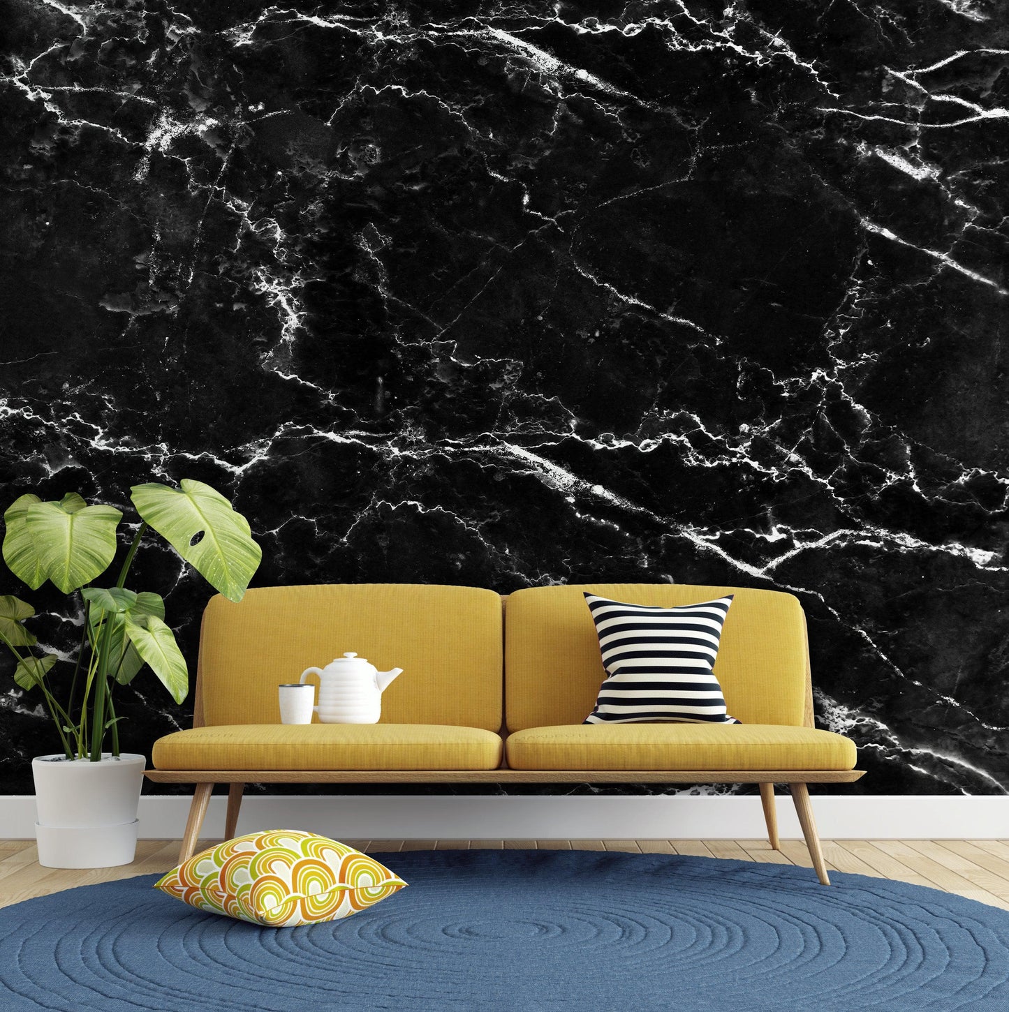 Black Marble Stone Granite Slate Peel and Stick Wallpaper | Removable Wall Mural #6274