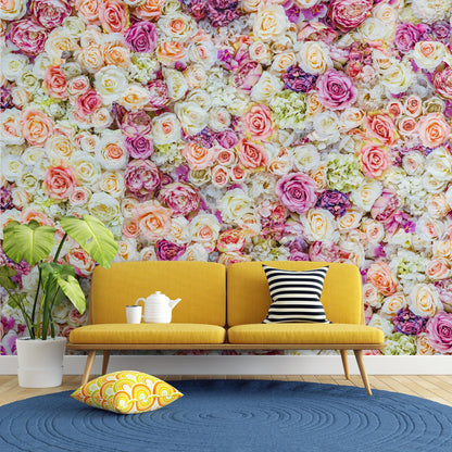 Peonies Flower Pattern Peel and Stick Wall Mural. Wedding Background. #6277